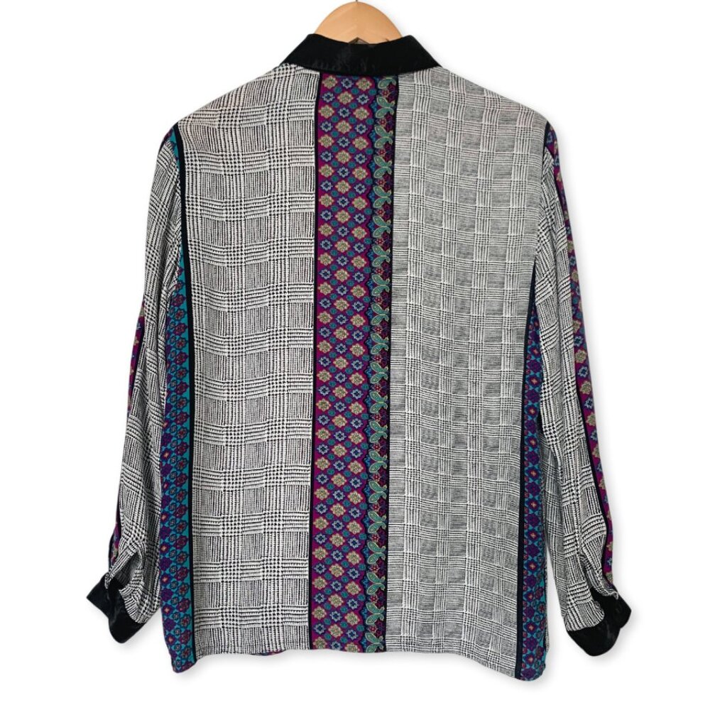 Vintage Nine to Five Herringbone Paisley Button Up Blouse Top Office Grandma - Picture 2 of 14